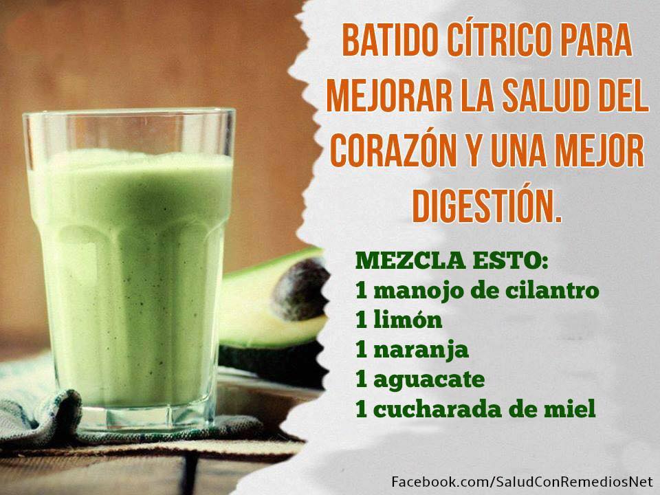 Remedio natural con cilantro, limon, naranja y aguacate para la salud